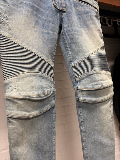 Balmain Classic Blue Biker Knee Skinny Jeans