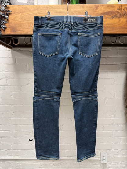 Balmain Classic Raw Wash Blue Moto-Biker Skinny Jeans