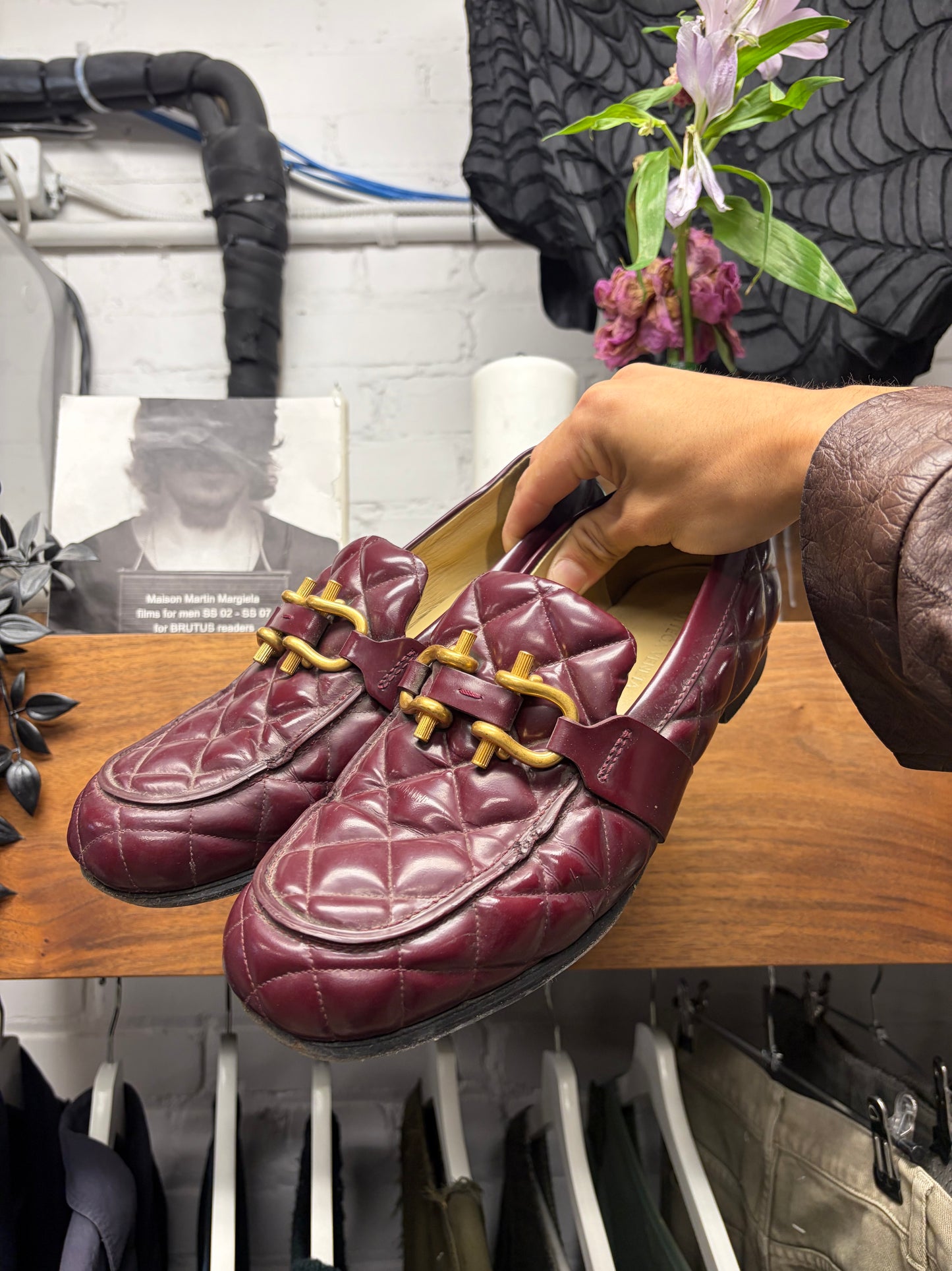 Bottega Veneta ‘Monsieur’ Quilted Wine Red/Gold Leather Loafers