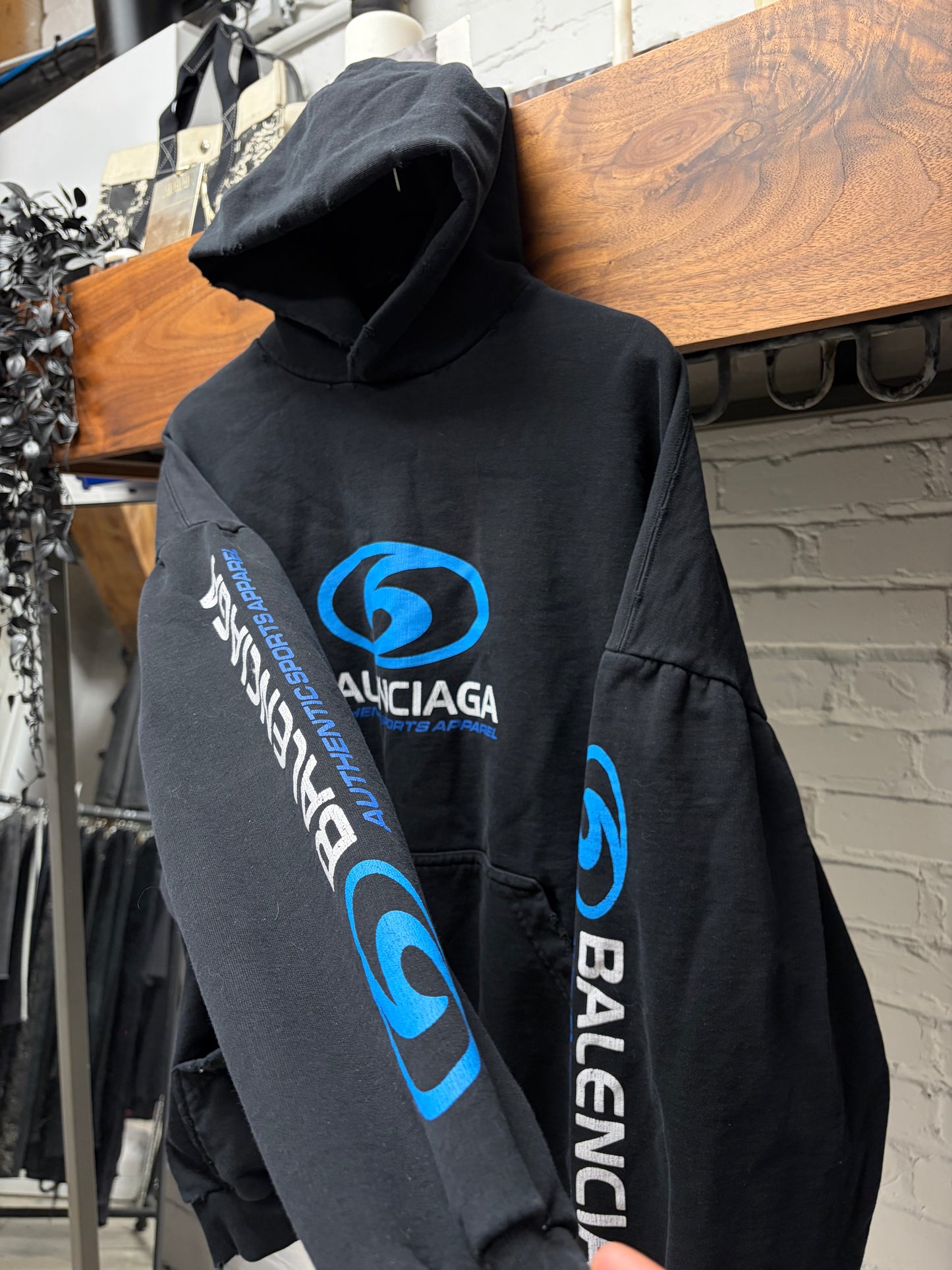 SS2024 Balenciaga ‘Surf Logo’ Distressed Black Pullover Hoodie