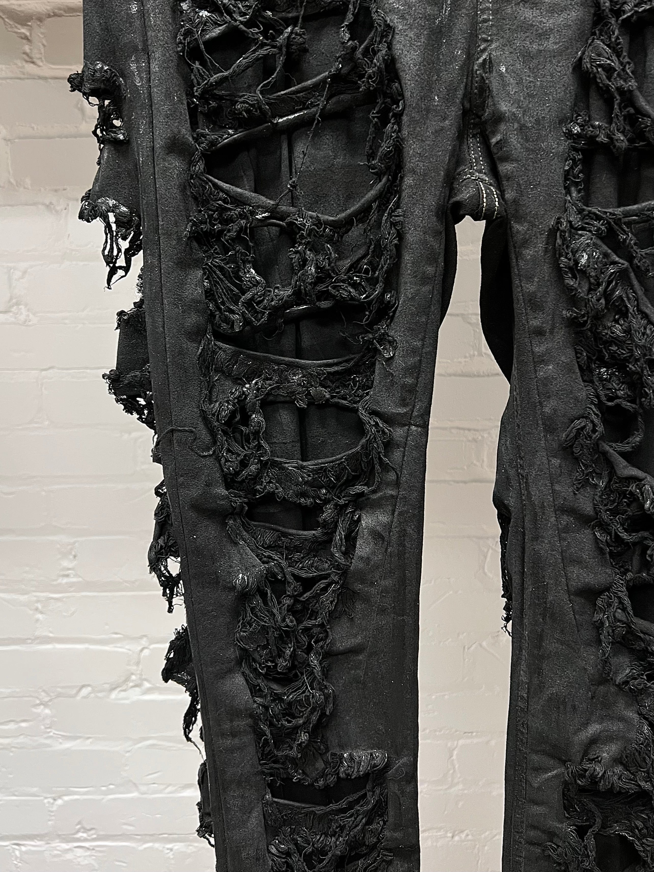 Rick Owens DRKSHDW 'Detroit Cut' Waxed Black Slashed Distressed