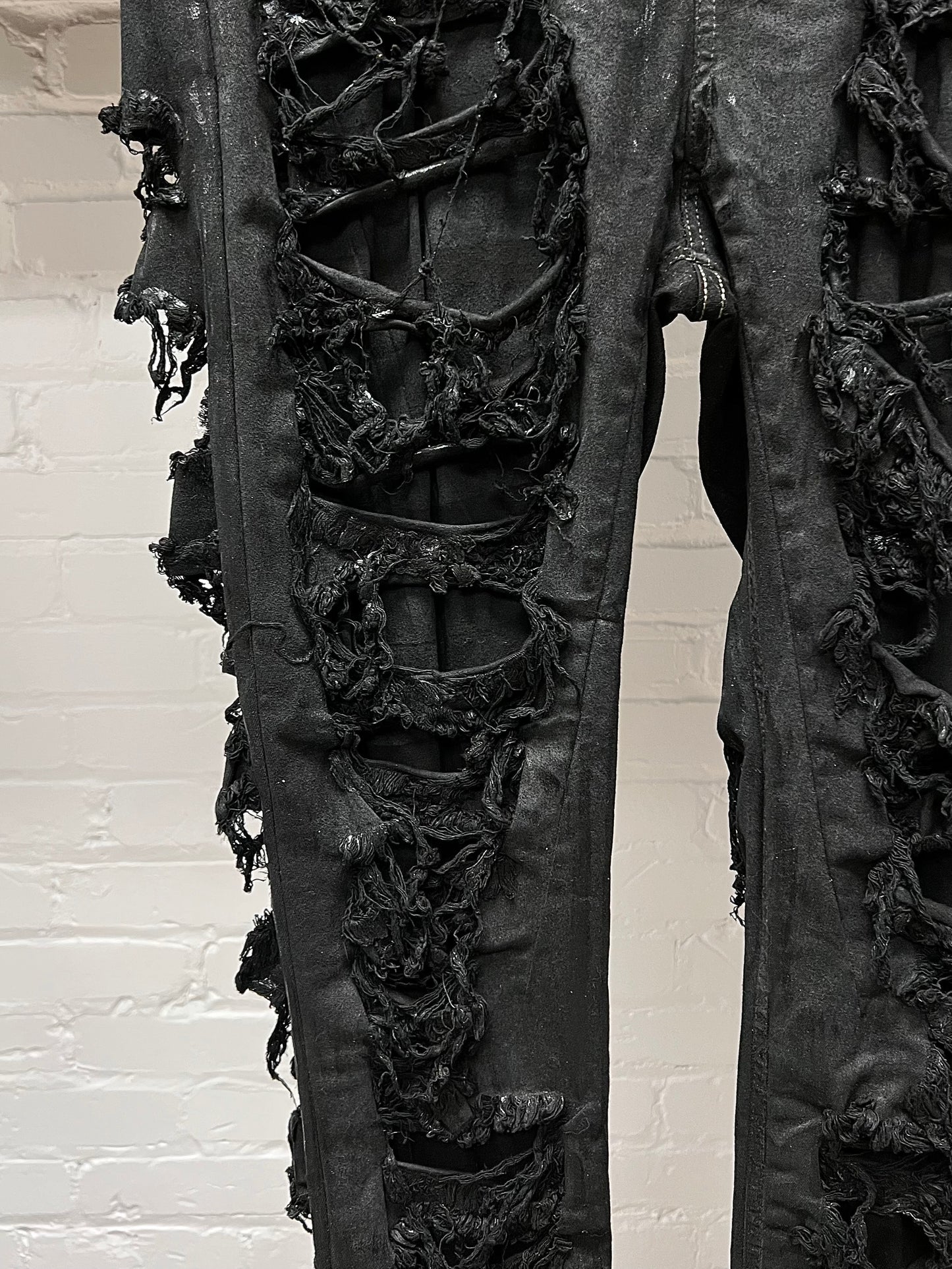 Rick Owens DRKSHDW ‘Detroit Cut’ Waxed Black Slashed Distressed Denim