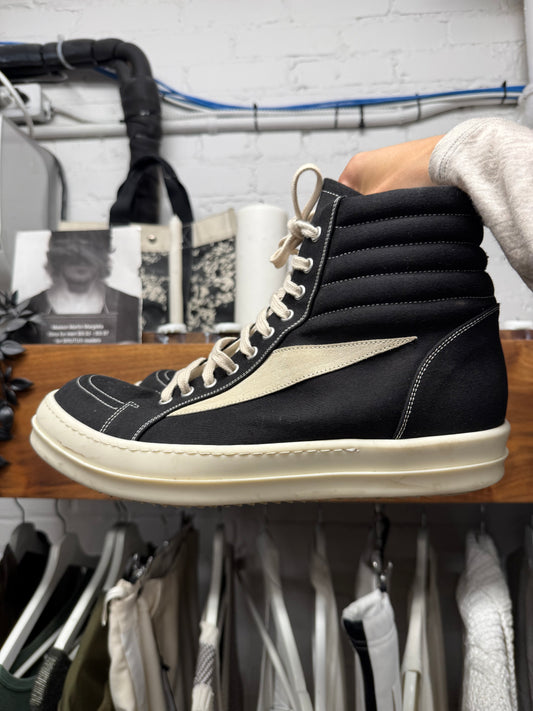 SS2024 Rick Owens Lido ‘Vans’ Black Canvas High Top Sneakers