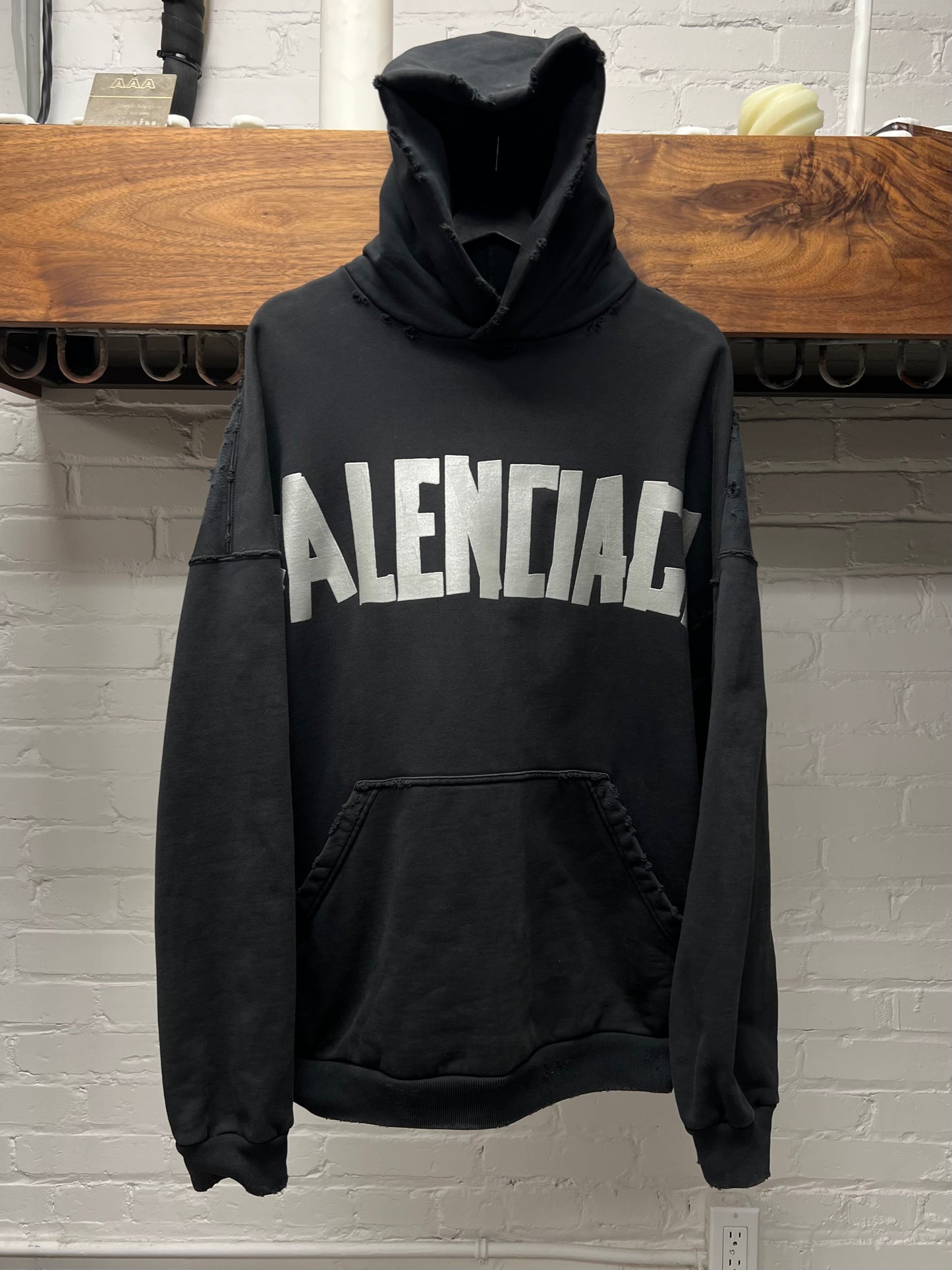 2023 Balenciaga ‘Tape Logo’ Distressed Pullover Hoodie