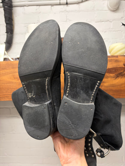 Diesel Black Waxed Suede ‘Engineer’ Calf Length Black Leather Boots