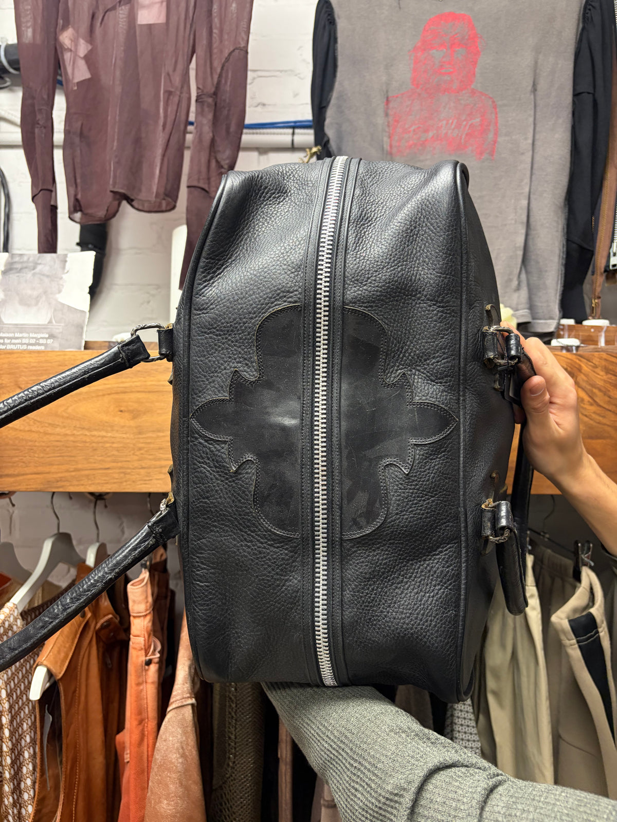 Chrome Hearts Fleur Black Leather Large ‘Weekender’ Duffle Bag