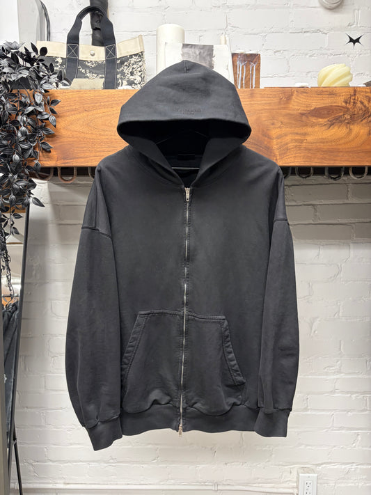 2022 Balenciaga ‘Logo-less’ Black Zip-Up Heavy Cotton Hoodie