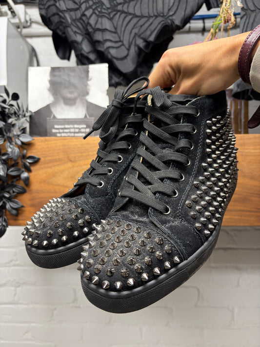 Christian Louboutin ‘Junior Spikes’ Black High Top Red Bottom Sneakers