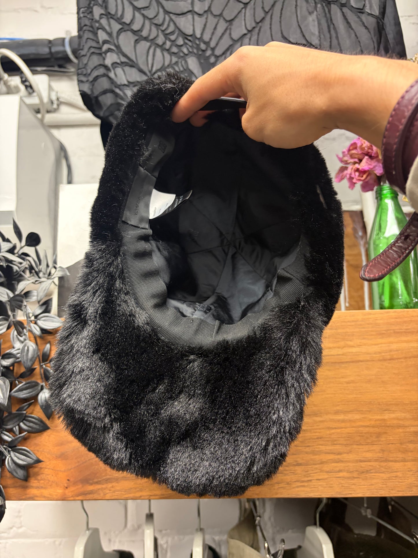 Givenchy ‘4G Logo’ Leather Strap-Back Black Faux Fur Hat