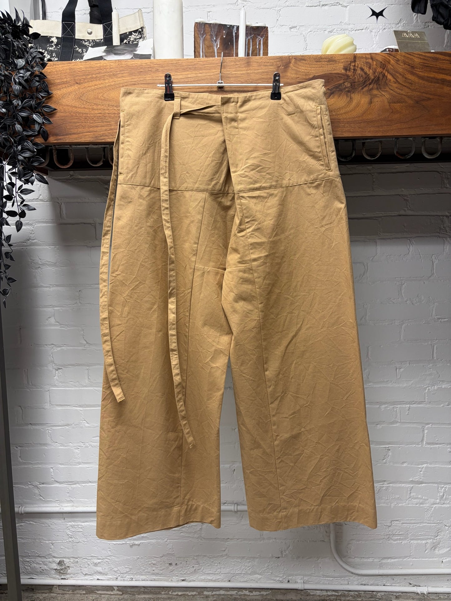 Acne Studios Cotton/Twill Wide Leg Belted Brown Pants