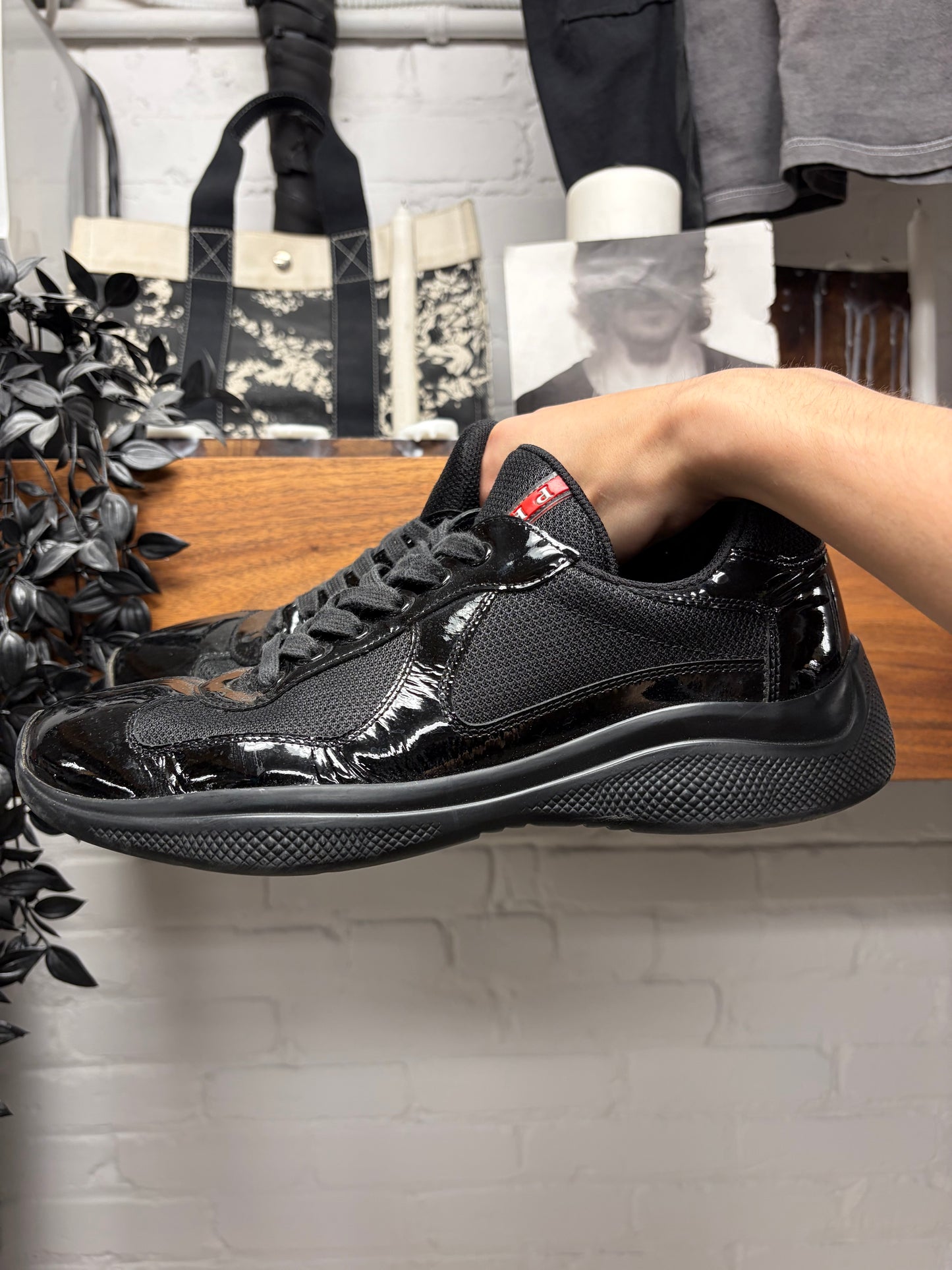 Prada ‘Americas Cup’ Black Patent Leather Low Top Sneakers