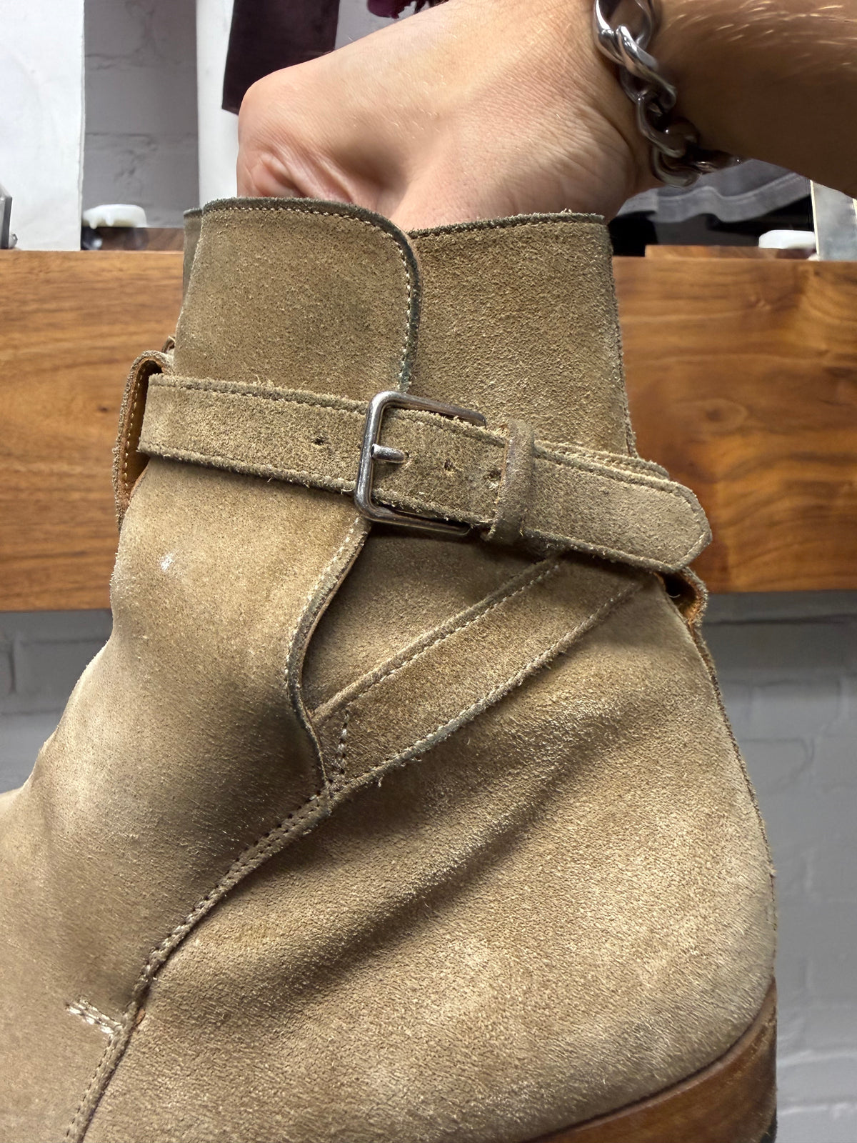Saint Laurent ‘Jodhpur’ Belted Tan Suede Pointed Toe Chelsea Boots