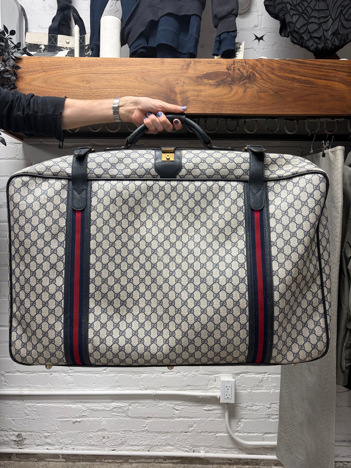 Vintage 1980s Gucci ‘Guccisima’ Monogram Top Handle Canvas Extra Large Luggage Bag