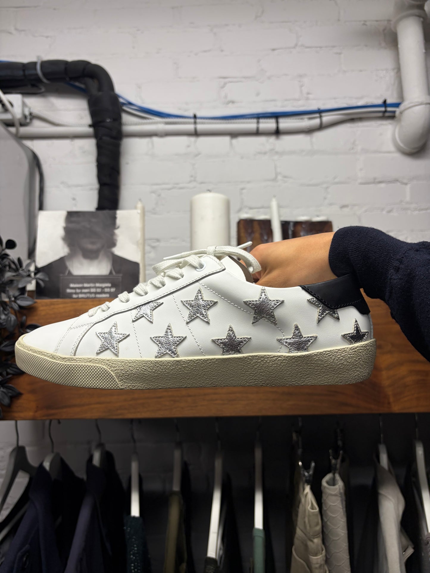 Saint Laurent ‘SL/06’ Silver/White Leather Court Low Top Sneakers