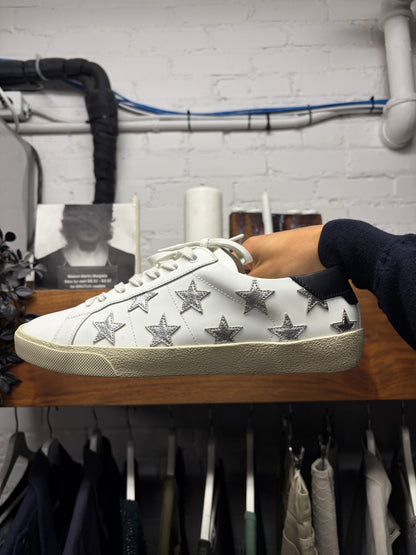 Saint Laurent ‘SL/06’ Silver/White Leather Court Low Top Sneakers