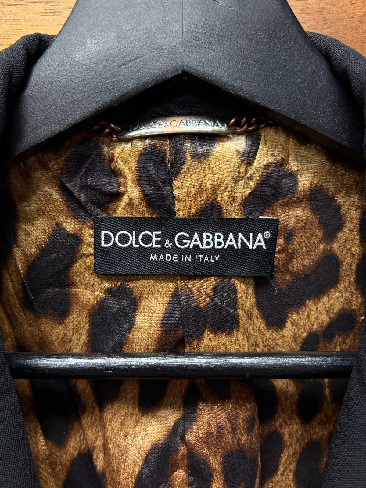 Vintage Dolce & Gabbana Leopard Liner Black Cotton Blazer