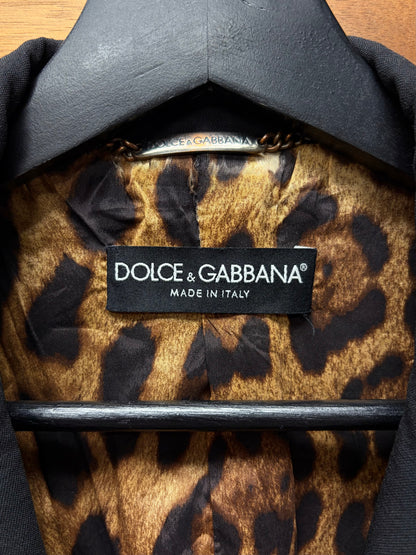 Vintage Dolce & Gabbana Leopard Liner Black Cotton Blazer