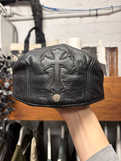 Vintage 90s Chrome Hearts ‘Paperboy’ Black Cross Patch Leather Cap