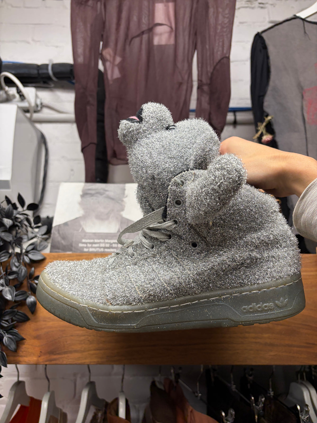 2013 Jeremy Scott x Adidas Silver ‘Tinsel Bear’ High Top Sneakers