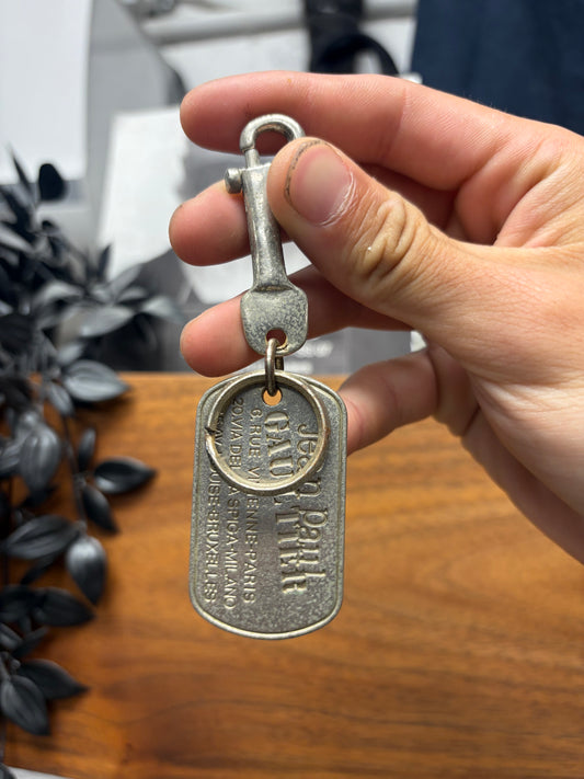 Vintage Jean Paul Gaultier Silver Dogtag Keychain + Quick Clip