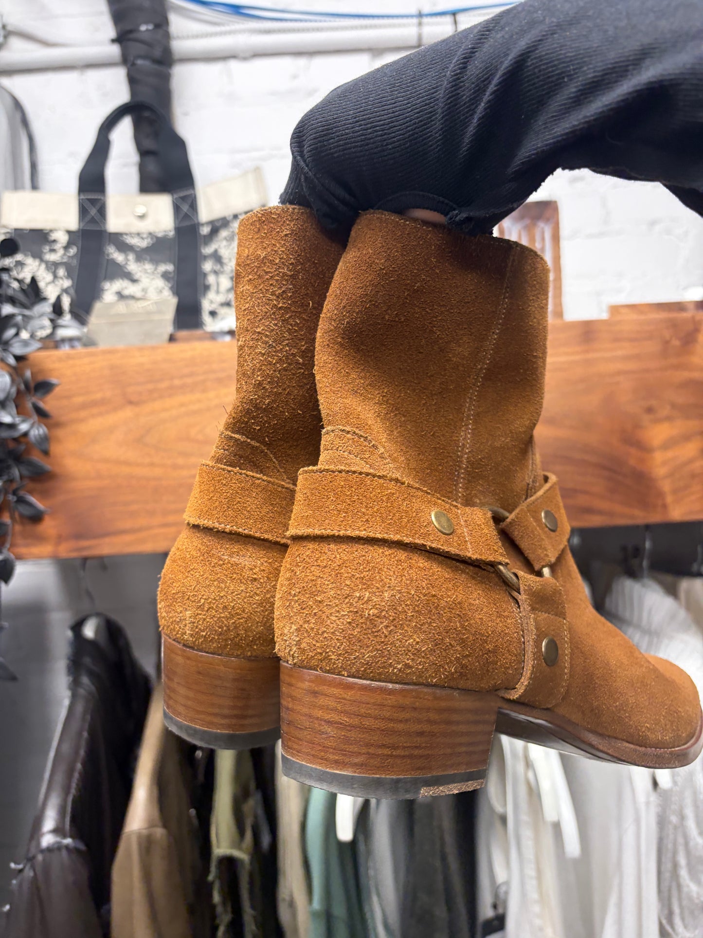 Saint Laurent ‘Wyatt’ Harness Brown Suede Chelsea Boots