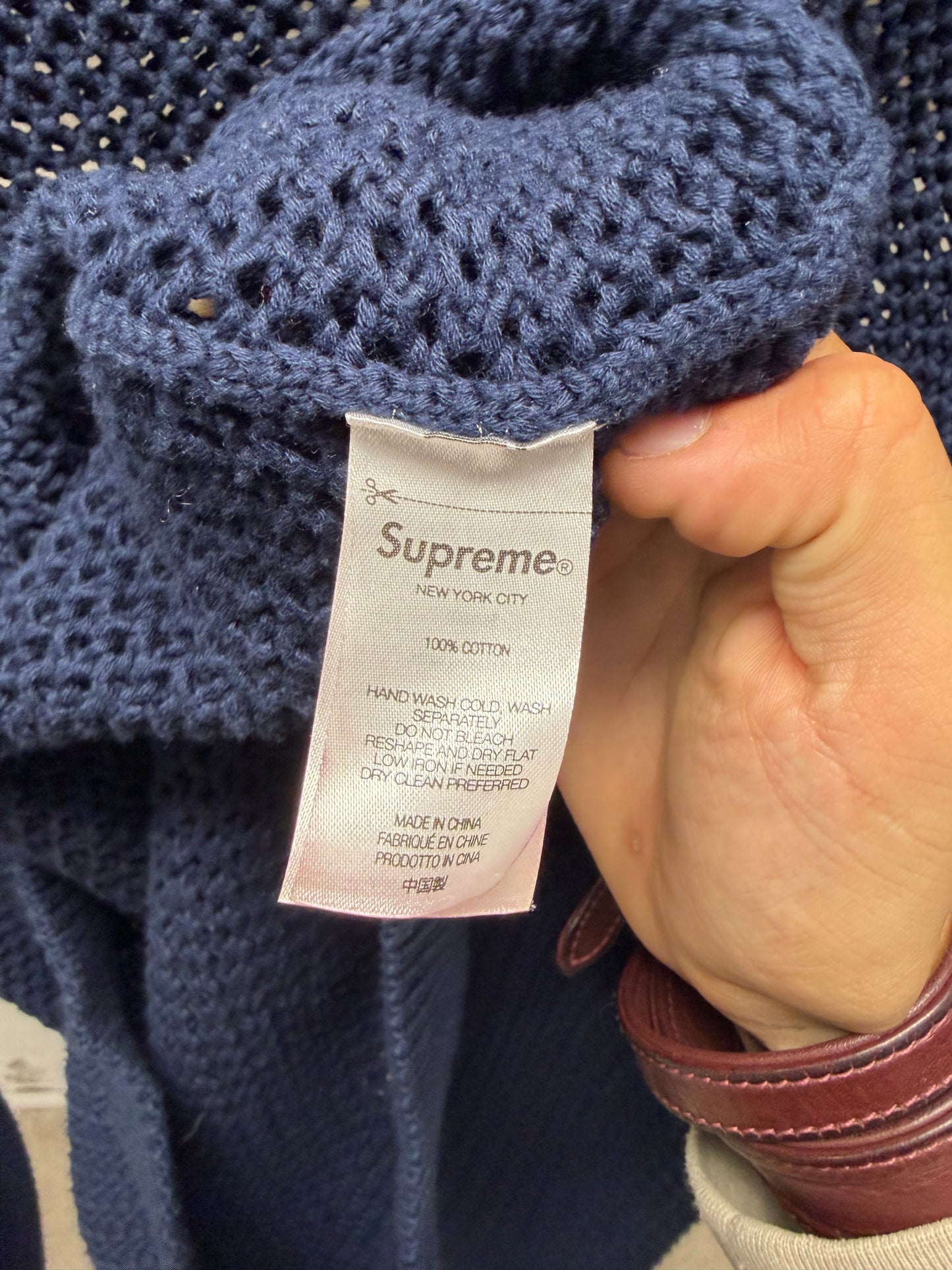SS2022 Supreme Open Knit ‘Mini Box Logo’ Navy Blue Sweater