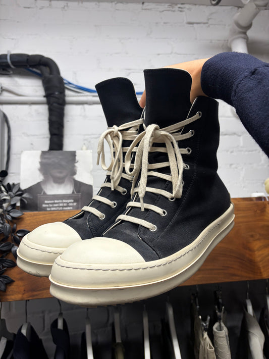 Rick Owens DRKSHDW Black Canvas ‘Ramones’ High Top Sneakers