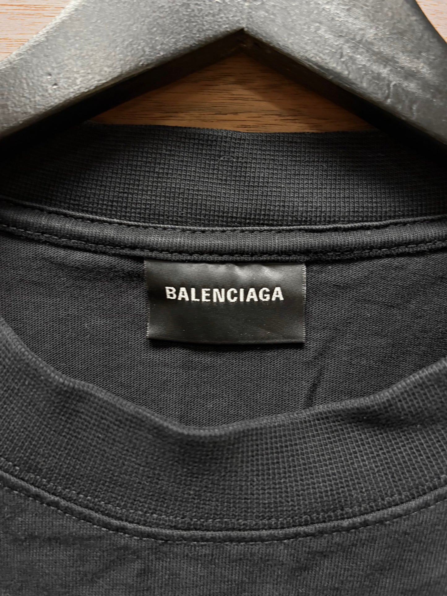 2022 Balenciaga ‘Paris’ Black Vinyl Logo Oversized T-Shirt