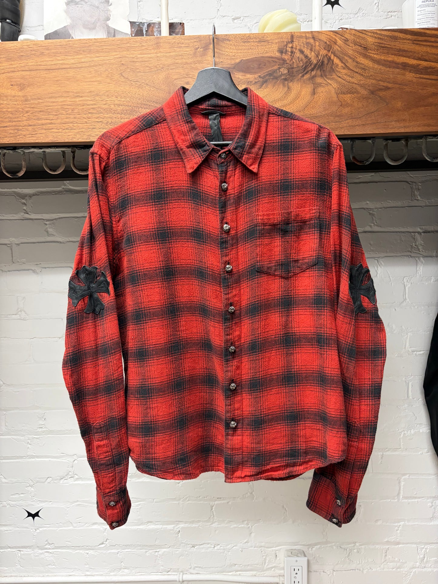 Chrome Hearts ‘Plus Cross’ Leather Patch Shadow Red/Black Plaid Flannel
