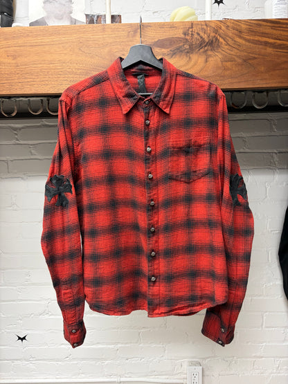 Chrome Hearts ‘Plus Cross’ Leather Patch Shadow Red/Black Plaid Flannel