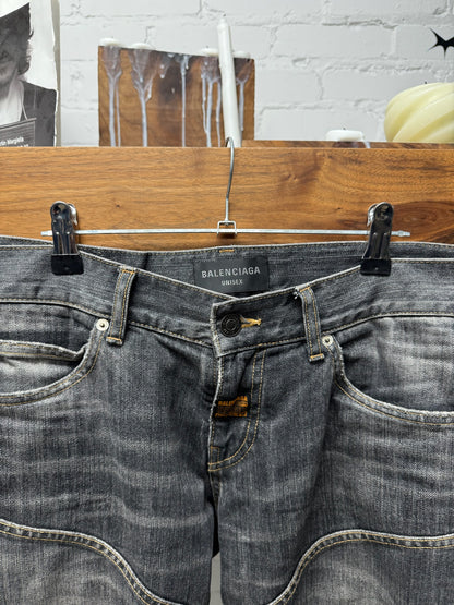 SS2025 Balenciaga ‘Armor Knee’ Washed Grey Bootcut Denim