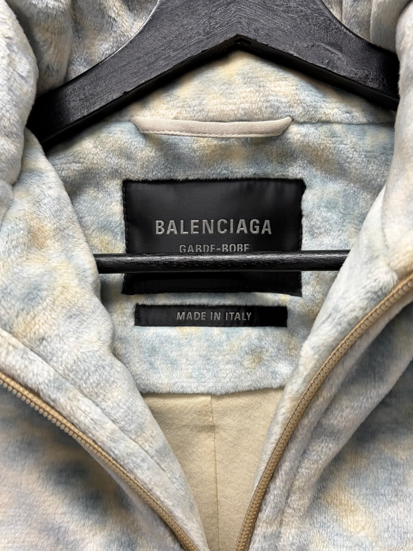 2024 Balenciaga Stand Collar Blue Leopard Print Fleece Jacket