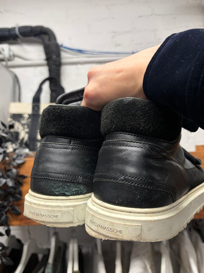 Kris Van Assche Black Suede Strapped Mid Top Sneakers