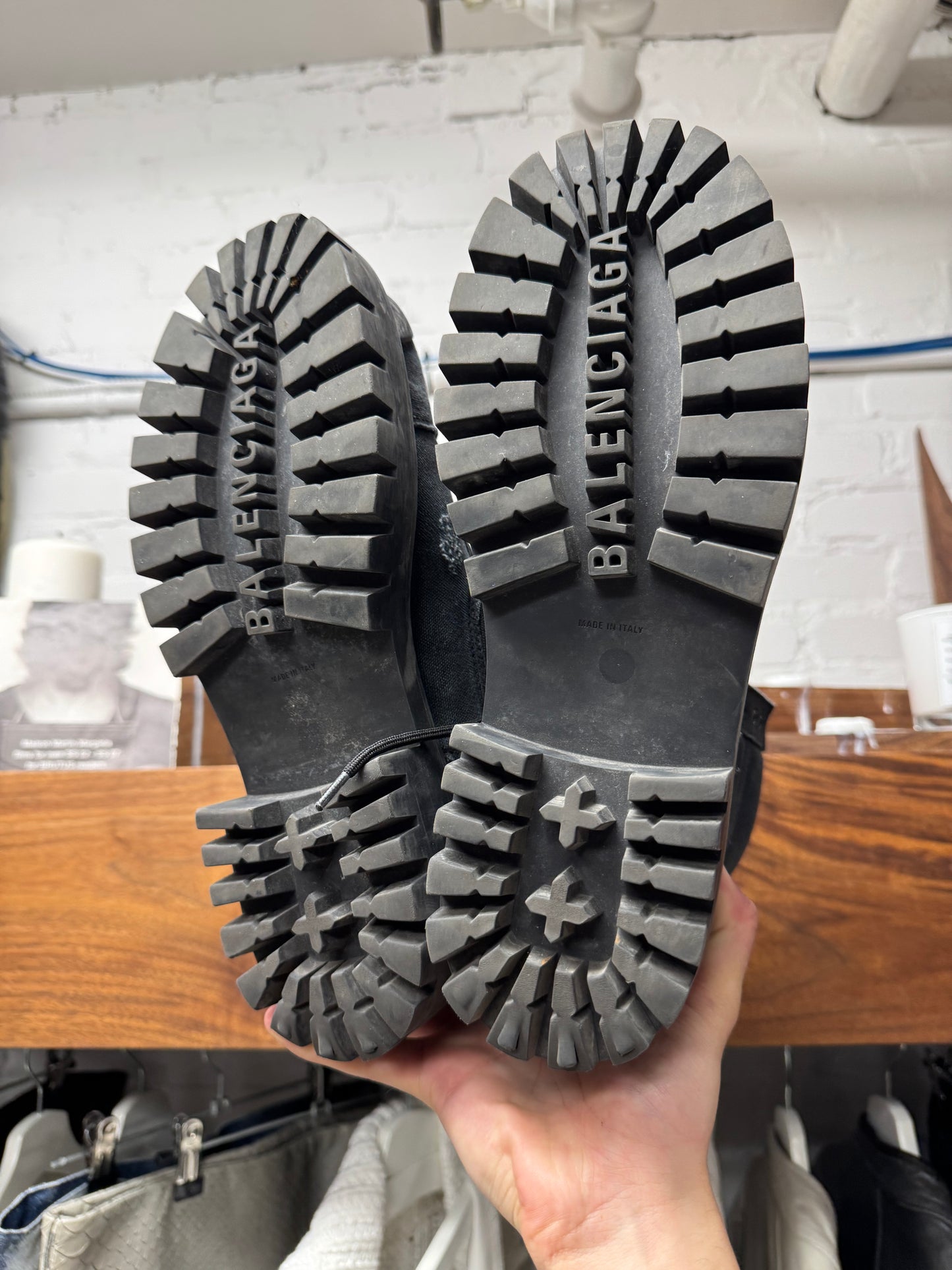 Balenciaga ‘Strike’ Distressed Canvas Black Combat Boots