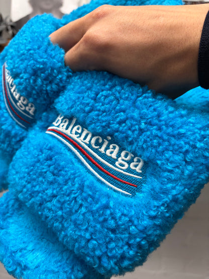 Balenciaga ‘Campaign Logo’ Blue Fuzzy Slides