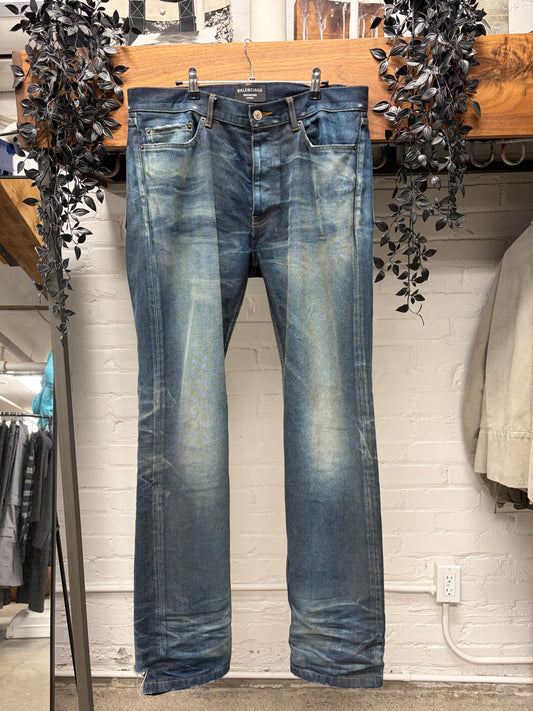 2022 Balenciaga Raw Blue Bootcut Denim
