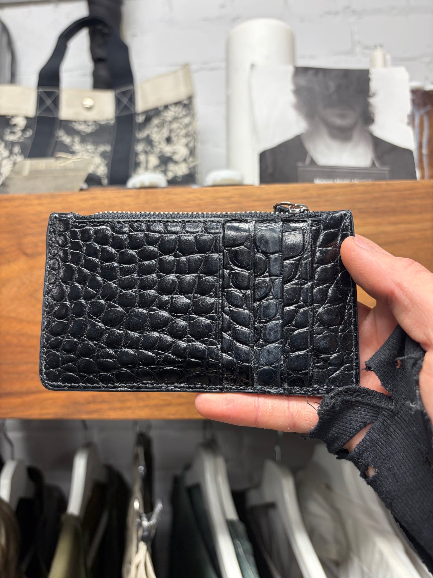 Vivienne Westwood Crocodile Embossed Black Leather ‘Orb Logo’ Cardholder Wallet