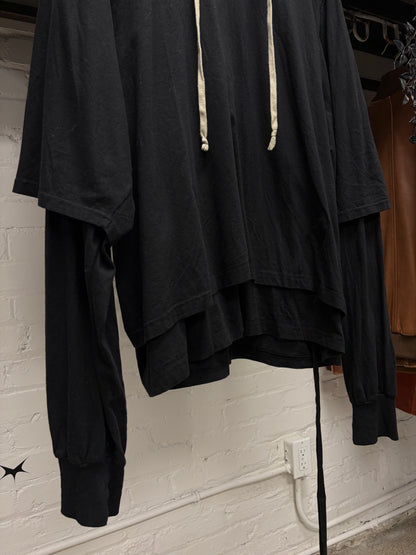 Rick Owens ‘DRKSHDW’ Hustler Layered Black Drawstring Hoodie