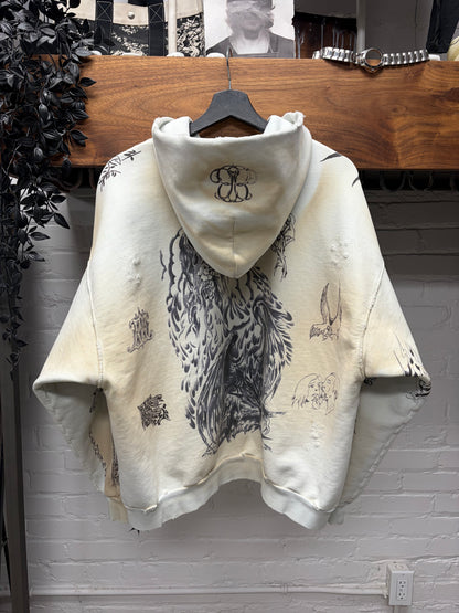 SS2024 Balenciaga ‘Tattoo’ Dirty White Zip Up Hoodie