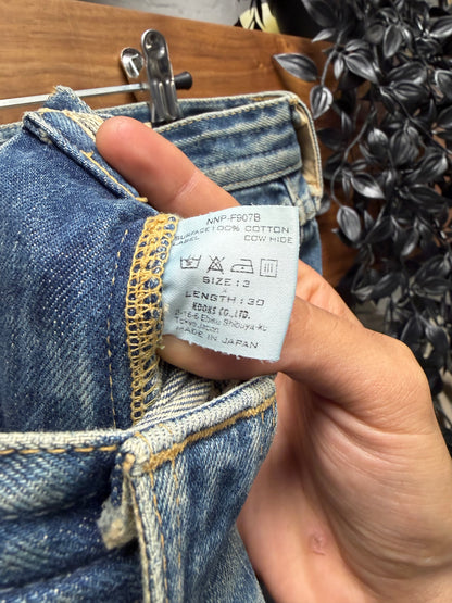 AW2009 Number (N)ine Dirt Washed Blue ‘Crying Heart’ Leather Patch Blue Skinny Cargo Denim
