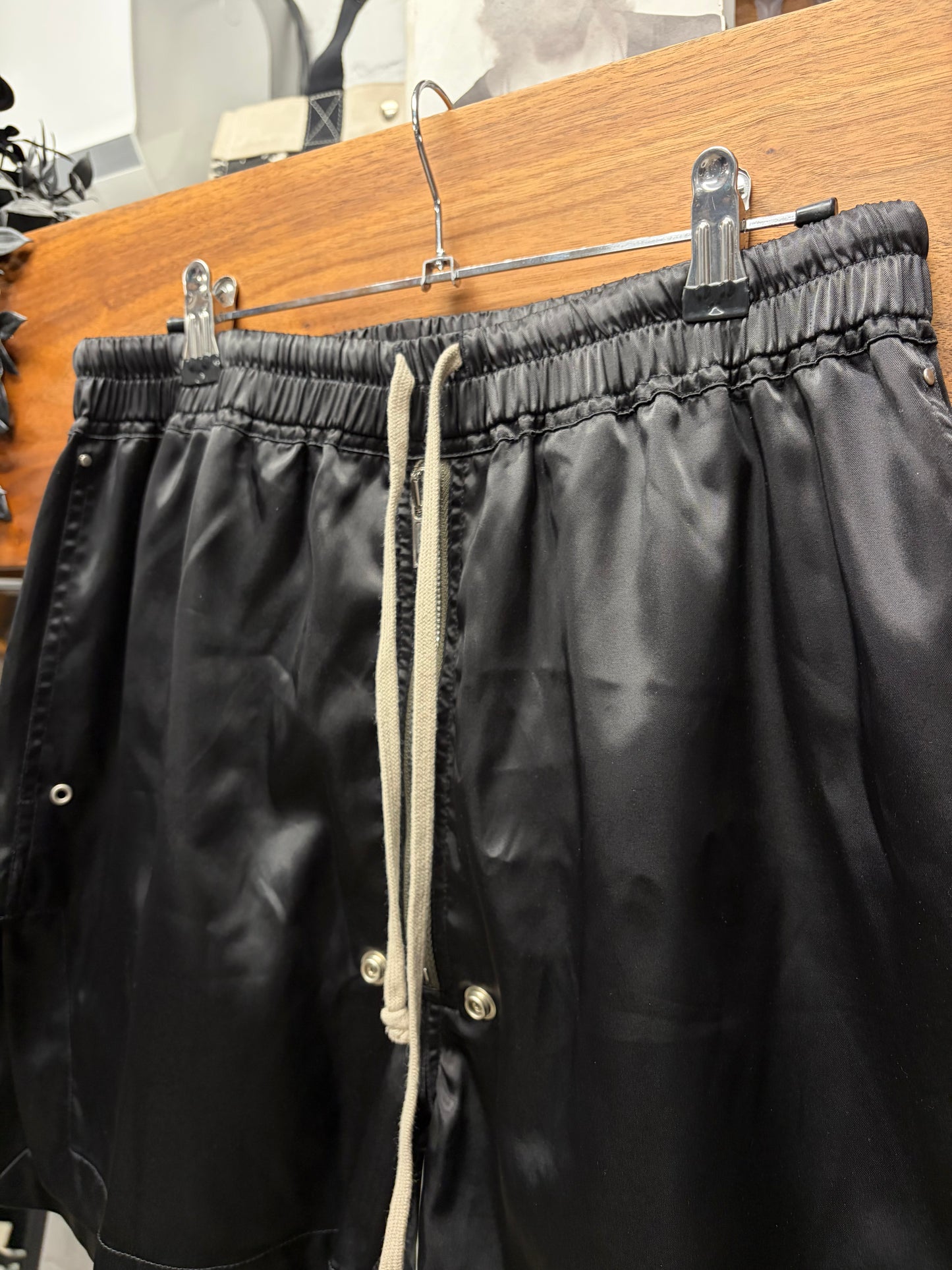AW2021 Rick Owens ‘Gethsemane’ Satin Black Drawstring Boxer Shorts