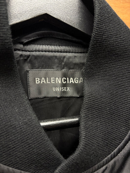 2025 Balenciaga ‘Paris’ Black Drop Shoulder Varsity Bomber Jacket