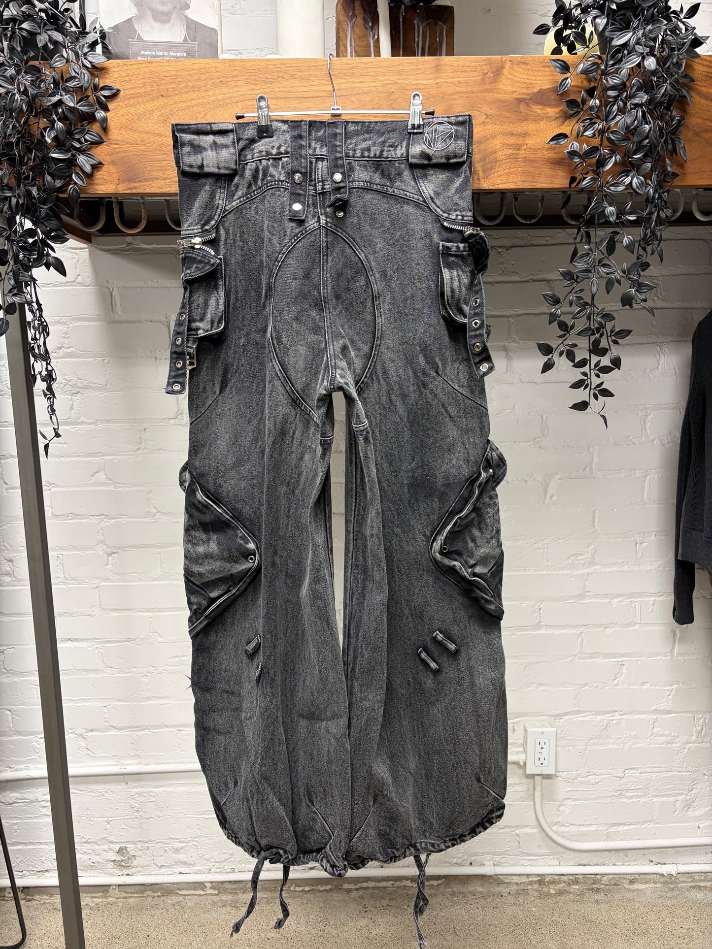 No Faith Studios Black Heavy Flare Cargo Denim