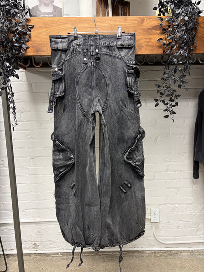 No Faith Studios Black Heavy Flare Cargo Denim