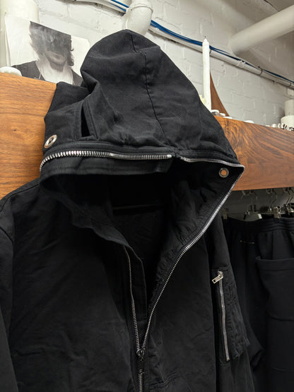 Rick Owens Black ‘Gimp’ Canvas Masked Full Zip Hoodie
