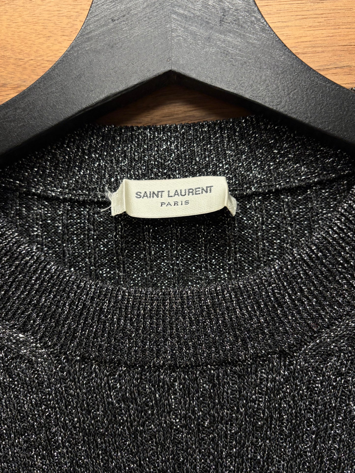 2017 Saint Laurent Silver ‘Glitter’ Ribbed Knit Sweater