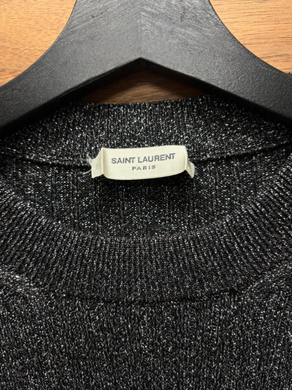 2017 Saint Laurent Silver ‘Glitter’ Ribbed Knit Sweater
