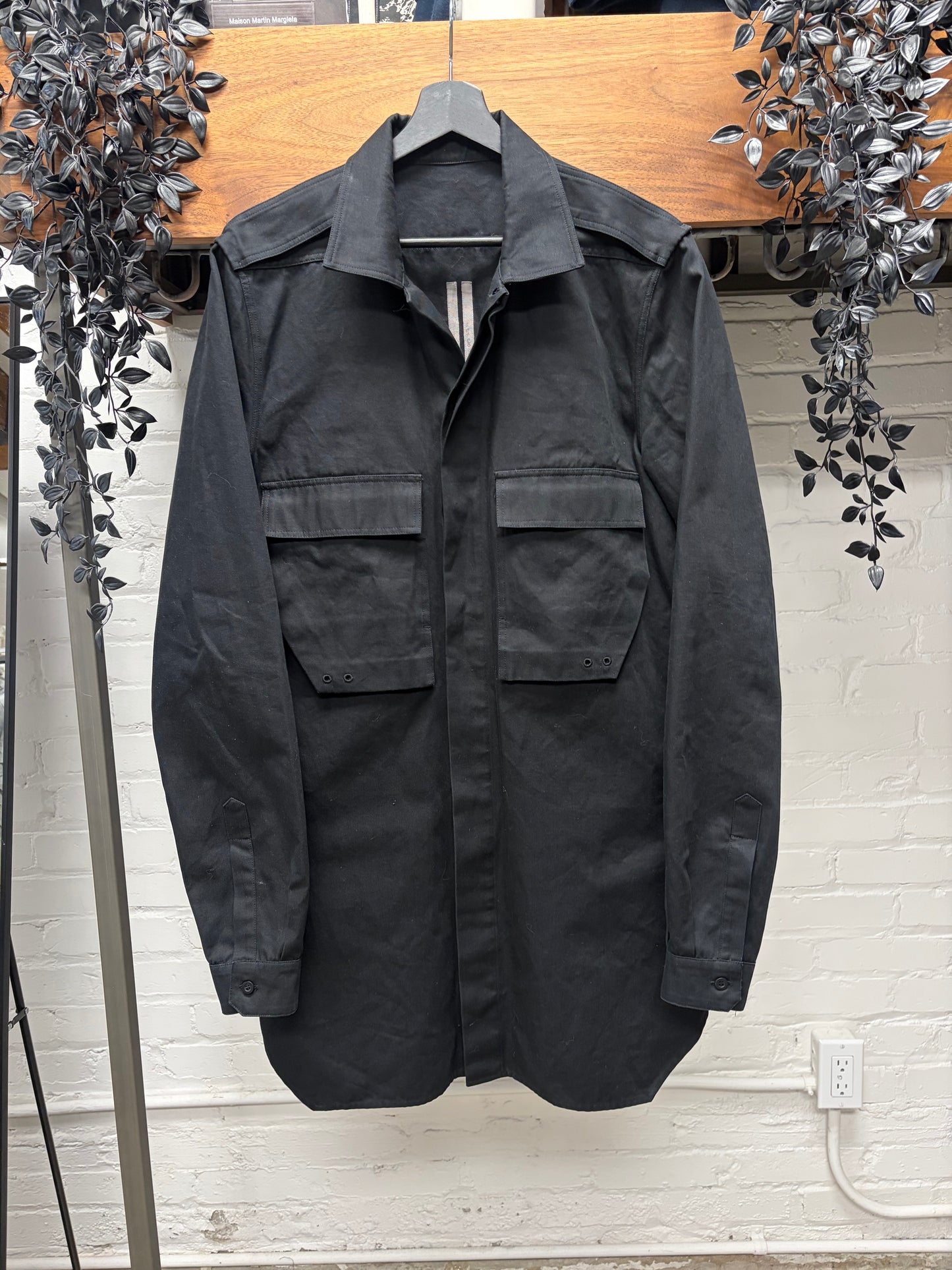 SS2016 Rick Owens ‘Cyclops’ Black Flap Pocket Cotton Outershirt
