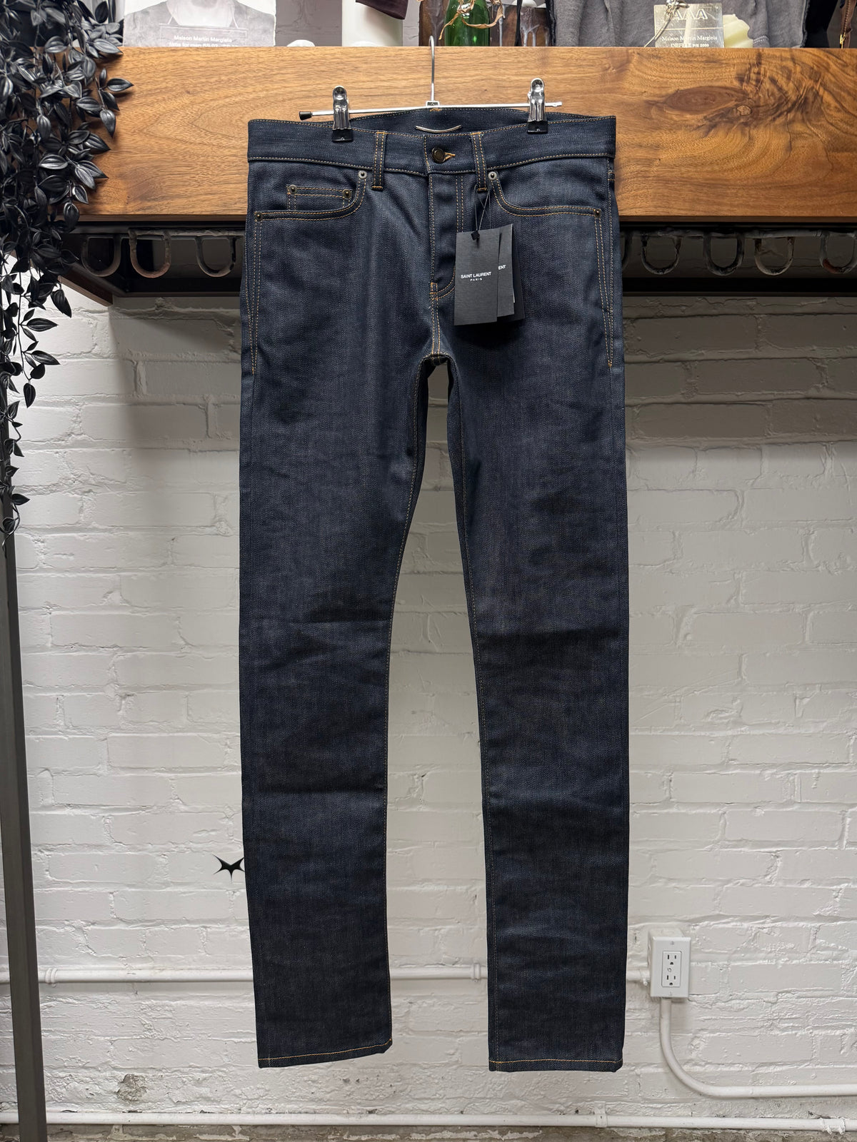 2020 Saint Laurent ‘D18’ Dark Raw Washed Blue Skinny Jeans