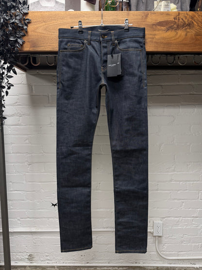 2020 Saint Laurent ‘D18’ Dark Raw Washed Blue Skinny Jeans